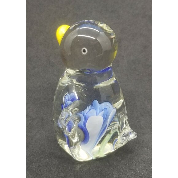 Hand Blown Art Glass Penguin with Blue Lamp Work Flower Inside - Picture 2 of 7